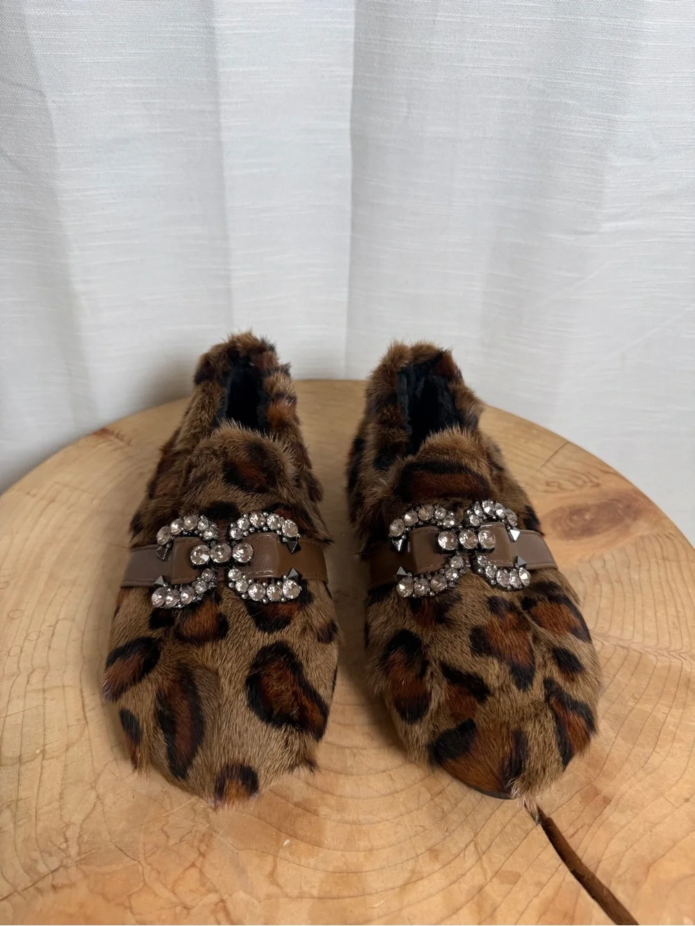 Budget to Go by Coye Nokes Leopard Faux Fur Crystal Buckle Loafers | NWOT EU 35